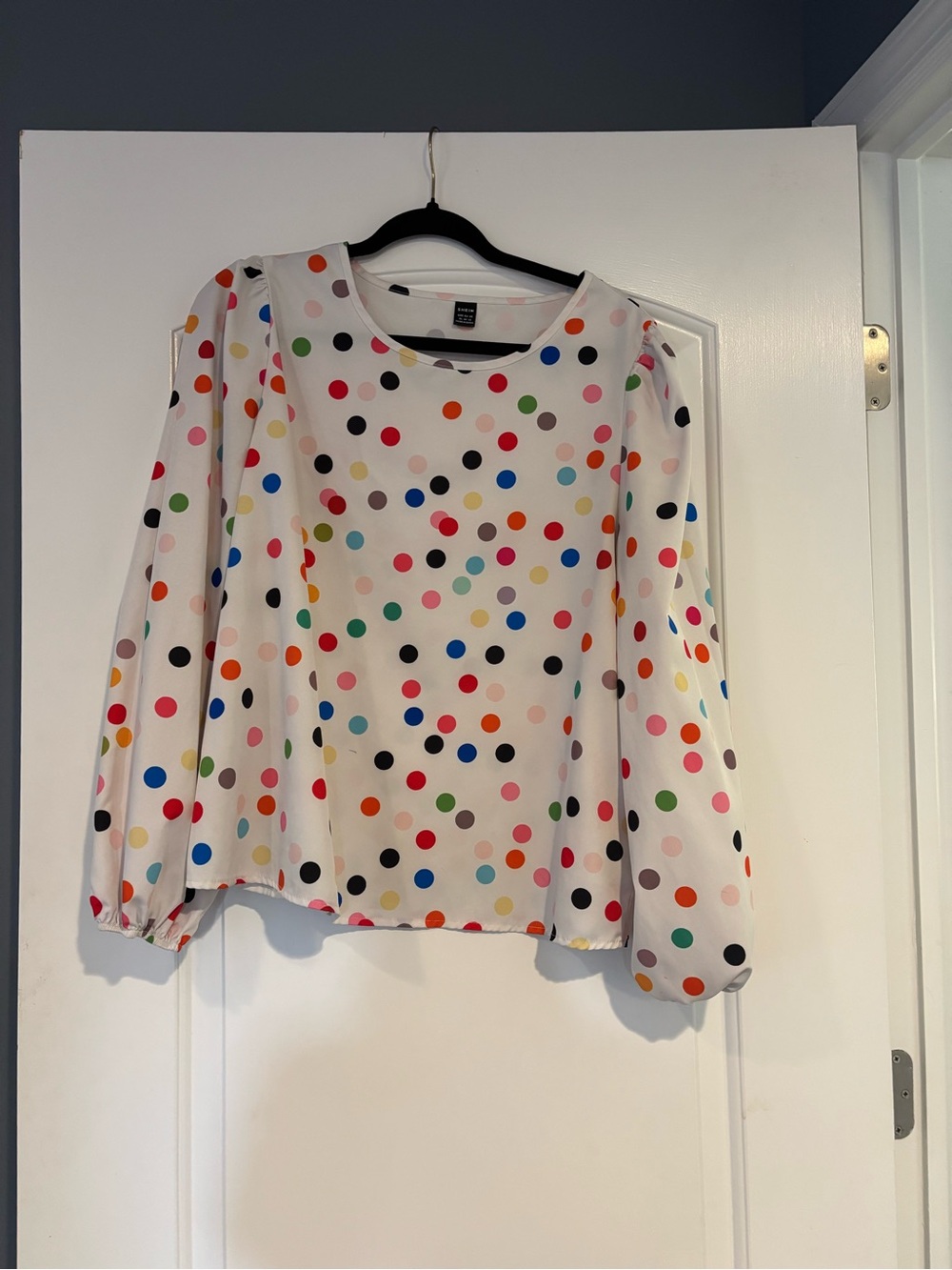 Multi-Color Polka Dot Long Sleeve Blouse - White